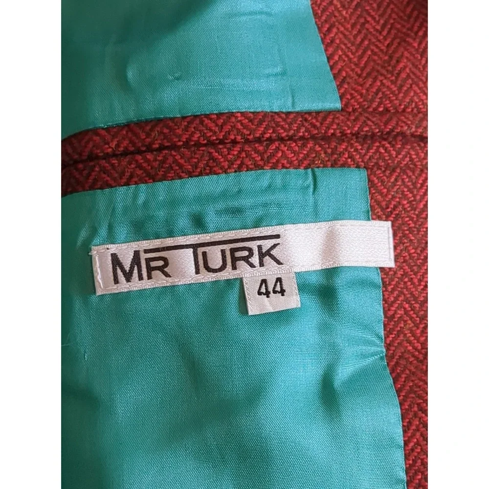 Mr Turk Blazer Herringbone Wool Blend Red Turquoise 2 Button Size 44